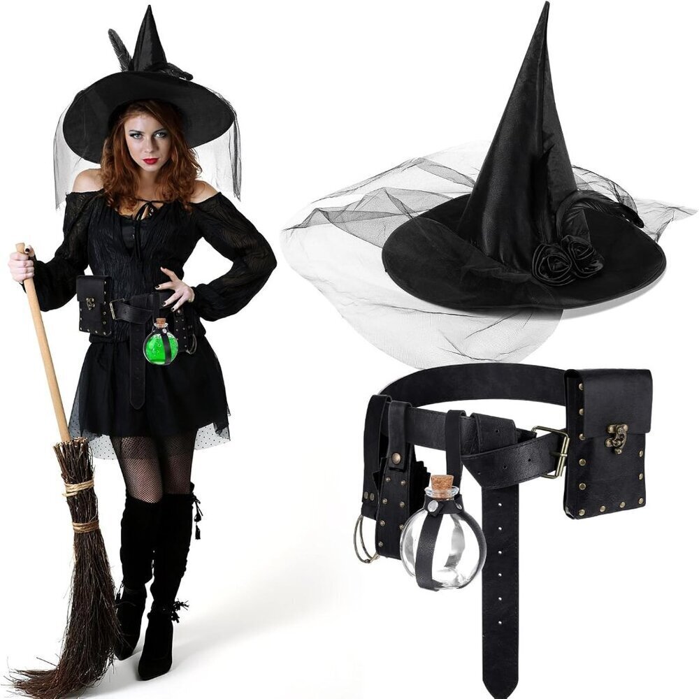 Halloween Witch Hat Set Women Renaissance Accessories Costume Cosplay